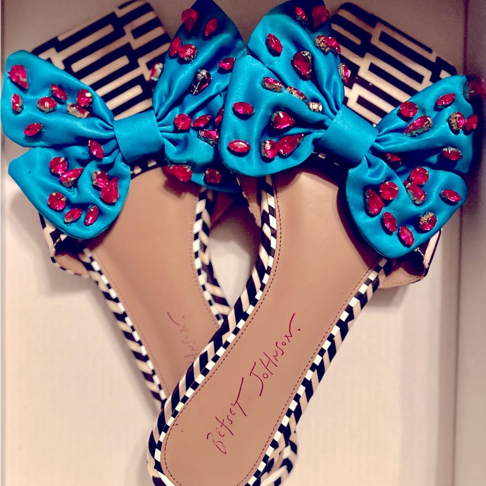 Betsey Johnson Embellished Rhinestone Bow Sandals